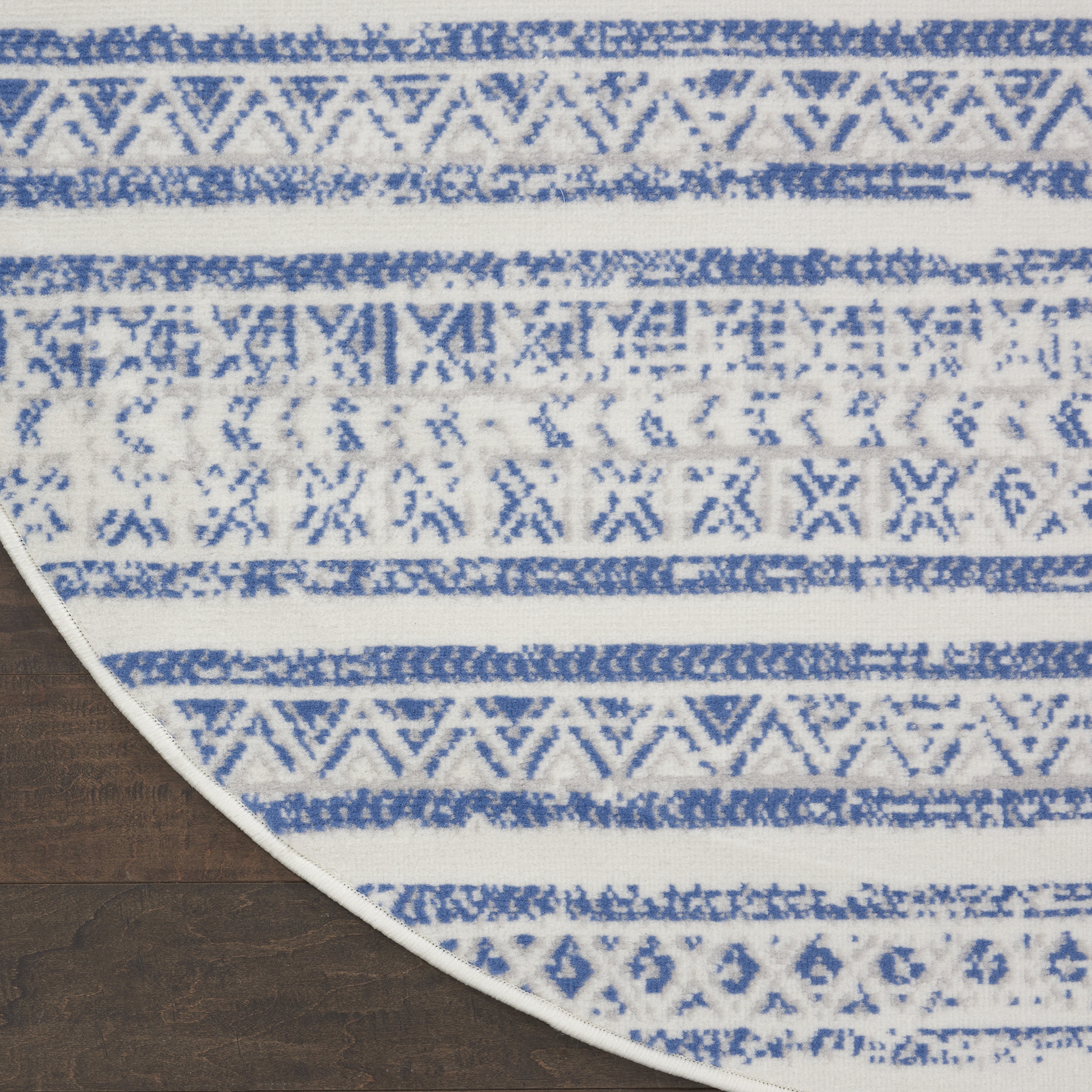 Nourison Whimsicle Bohemian Eclectic Ivory Blue 5' x round Area Rug, (5' Round)