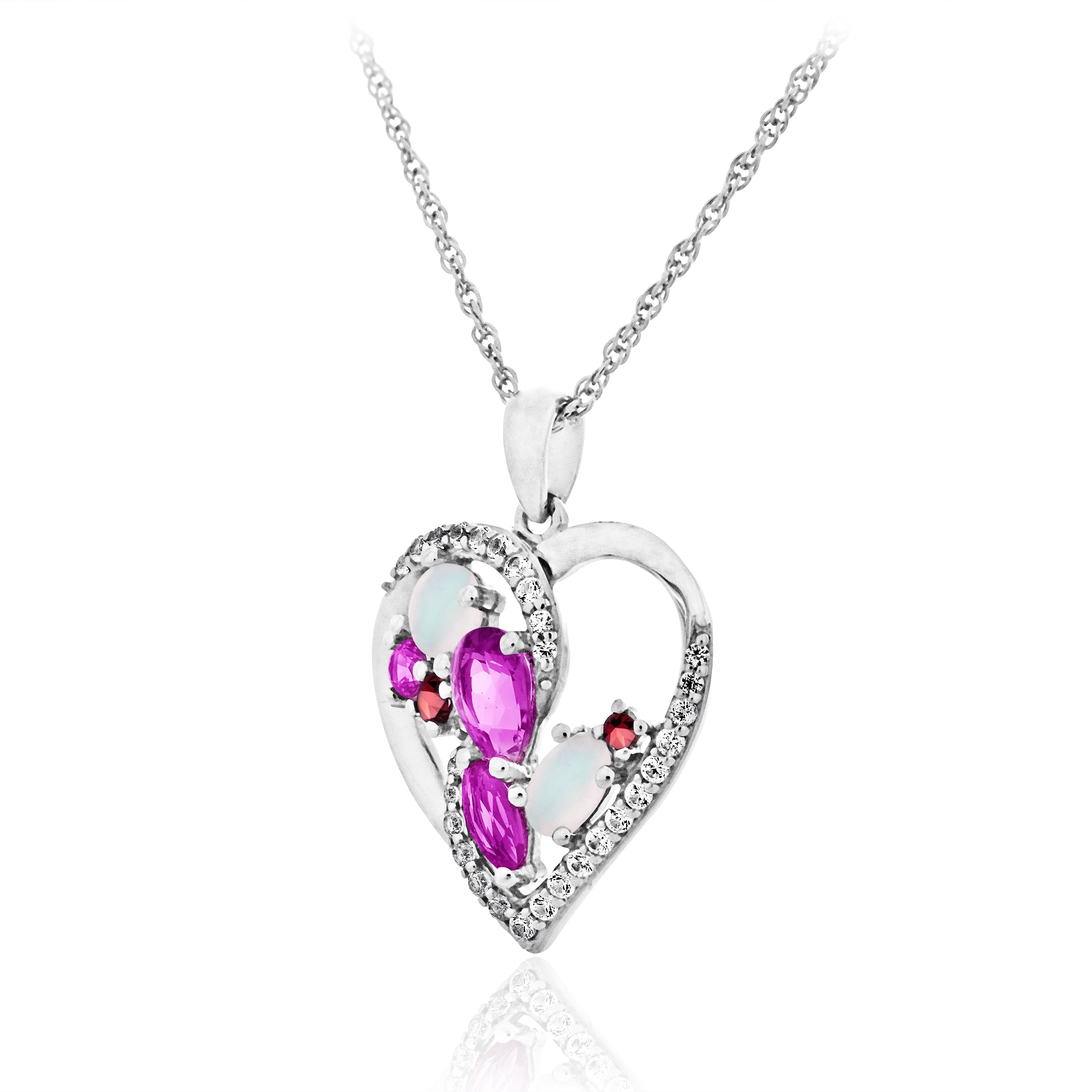 Brilliance 925 Sterling Silver Created Opal, Created Ruby, Created Pink Sapphire and Created White Sapphire Pendant with 18" Chain