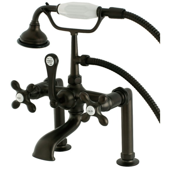 Kingston Brass AE109T5 Aqua Vintage 7" Center Deck-Mount Clawfoot Tub Faucet with Hand Shower, Oil Rubbed Bronze