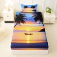 thumbnail image 3 of jejeloiu Tropical Sunset Boat Twin Sheets For Girls,Palm Tree Ocean Print Bedding,Orange Blue,3-Piece,1 Fitted Sheet and 1 Pillowcase, 3 of 6