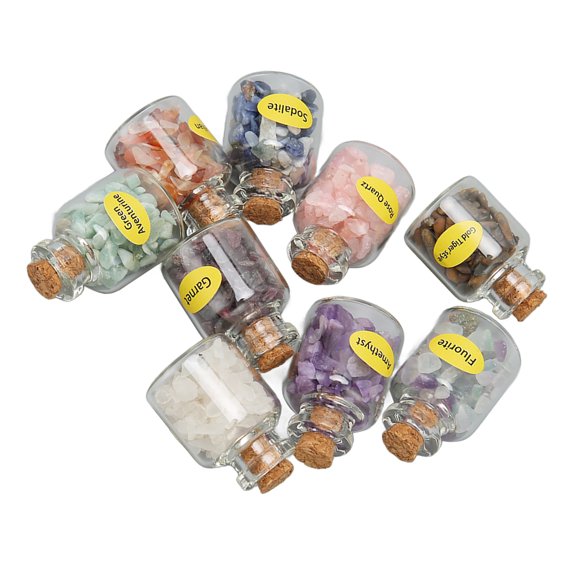 Chip Stones Set, Exquisite Colors 9Pcs Assorted Styles Mini Stone Bottles for Craft