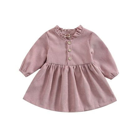 

QYZEU Red Velvet Dress for Girls Dresses Baby Girl Toddler Kids Baby Girls Fashionable Solid Ruffle Collar Long Sleeves Princess Dress