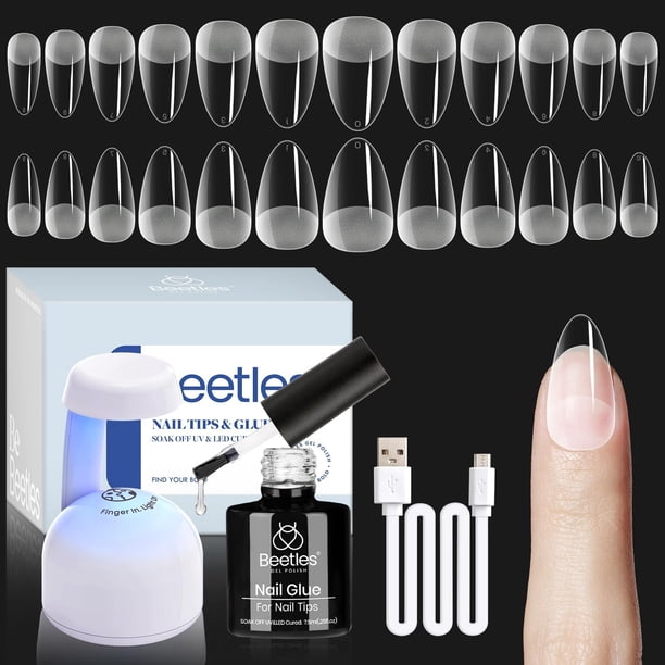 Kit de extensiones de uñas en gel con forma de almendra con forma de escarabajos, 504 unidades, con lámpara