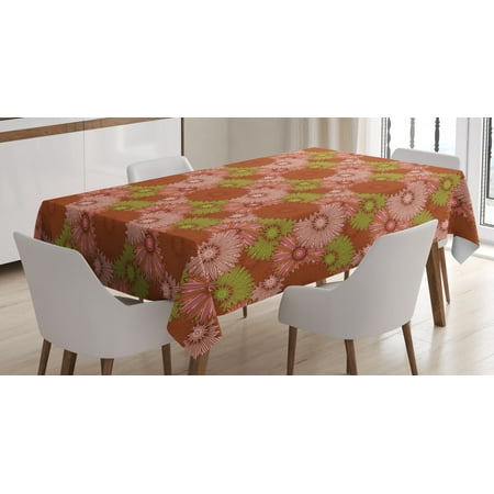 

Flower Tablecloth Gerbera Blossom Petals Harvest Blooms Flourishing Bouquets Beauty Pattern Rectangular Table Cover for Dining Room Kitchen 52 X 70 Inches Rust Rose Lime Green by Ambesonne