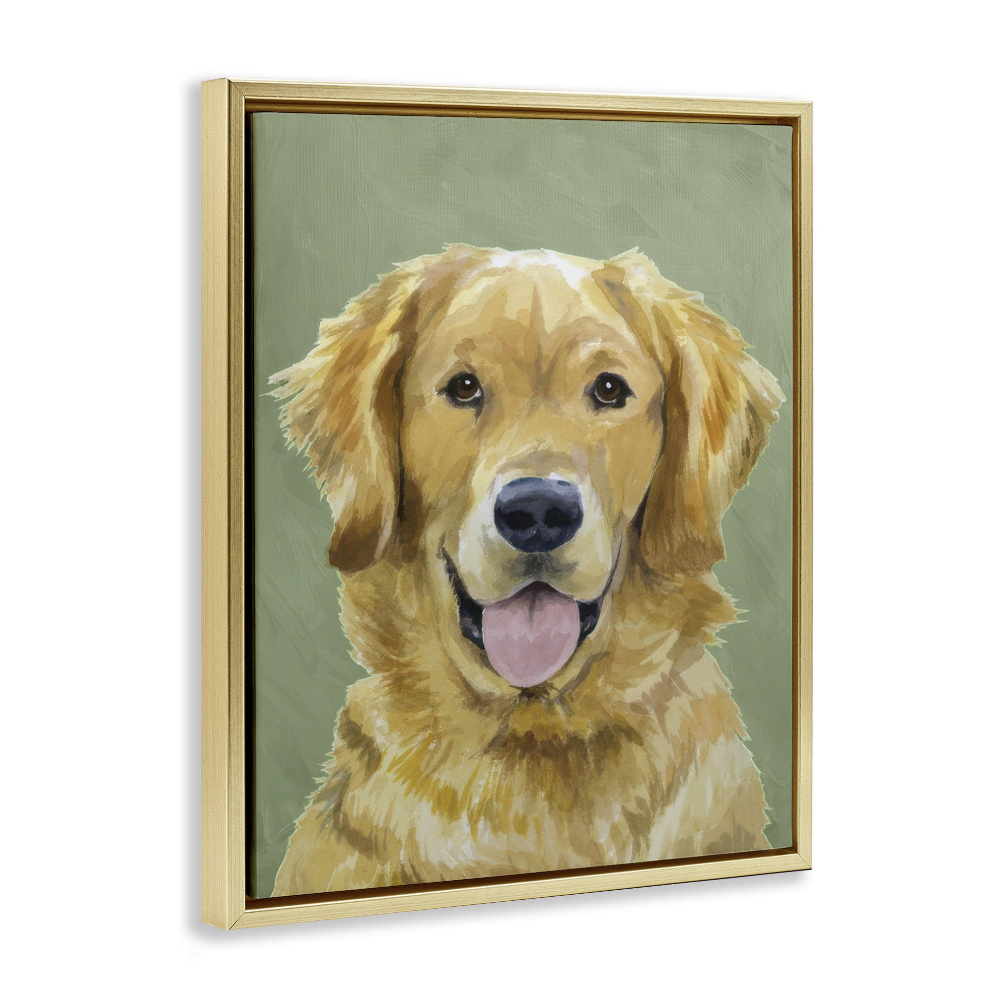 Stupell Industries Smiling Golden Retriever Portrait Gold Framed Floater Canvas Wall Art, design by Lil' Rue