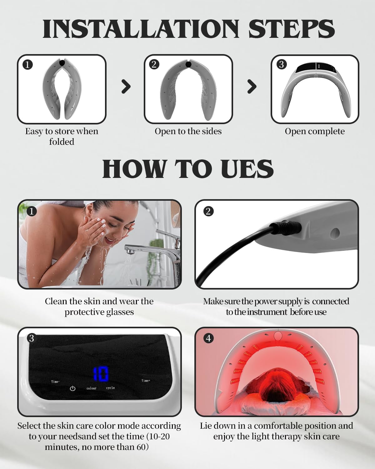 Aorsher LED Light Therapy for Face, 7 Colors Red-Light-Therapy-Mask, Facial LED Light Therapy Tool Skin Care Equipment at Home, Facial Neck Body Hand Beauty Mask