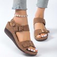 thumbnail image 2 of Anuirheih Women's Summer Fashion Casual Comfortable Sandals Solid Color Platform Wedge Metal Buckle Sandals Sandals Women Clearance(Brown), 2 of 9