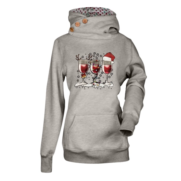 Sudaderas con capucha y cuello vuelto para mujer, sudaderas con estampado navideño de manga larga, jerséis, Tops Fridja fhghd3334