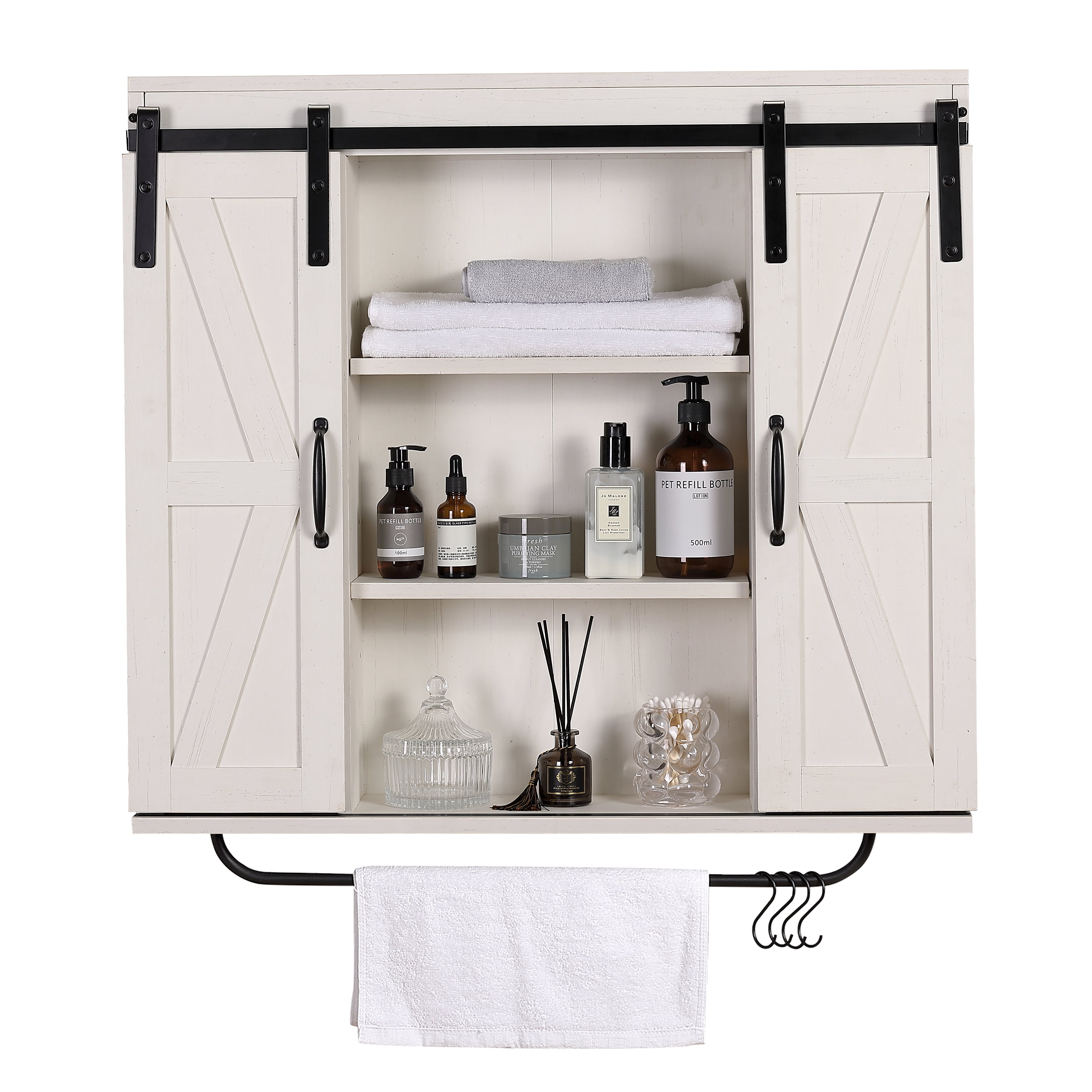 Rustown Rustic Wood Wall Storage with Two Sliding Barn Door, 3