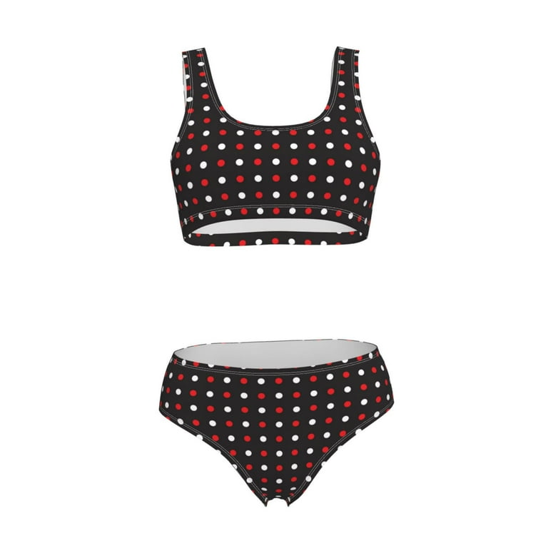 Red and white polka dot high waisted bikini best sale