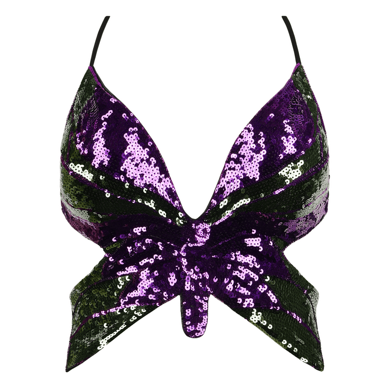 Fenyong Women's Y2k Tops Butterfly Crop Top Sequin Cami Tank Vest