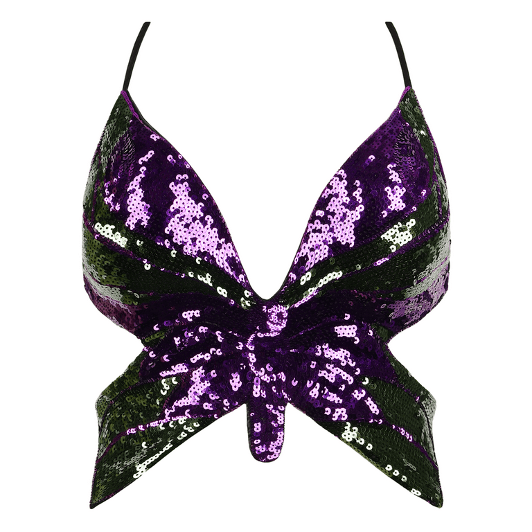 PrettyGuide Women's Glitter Sequin Butterfly Top Sexy Halter