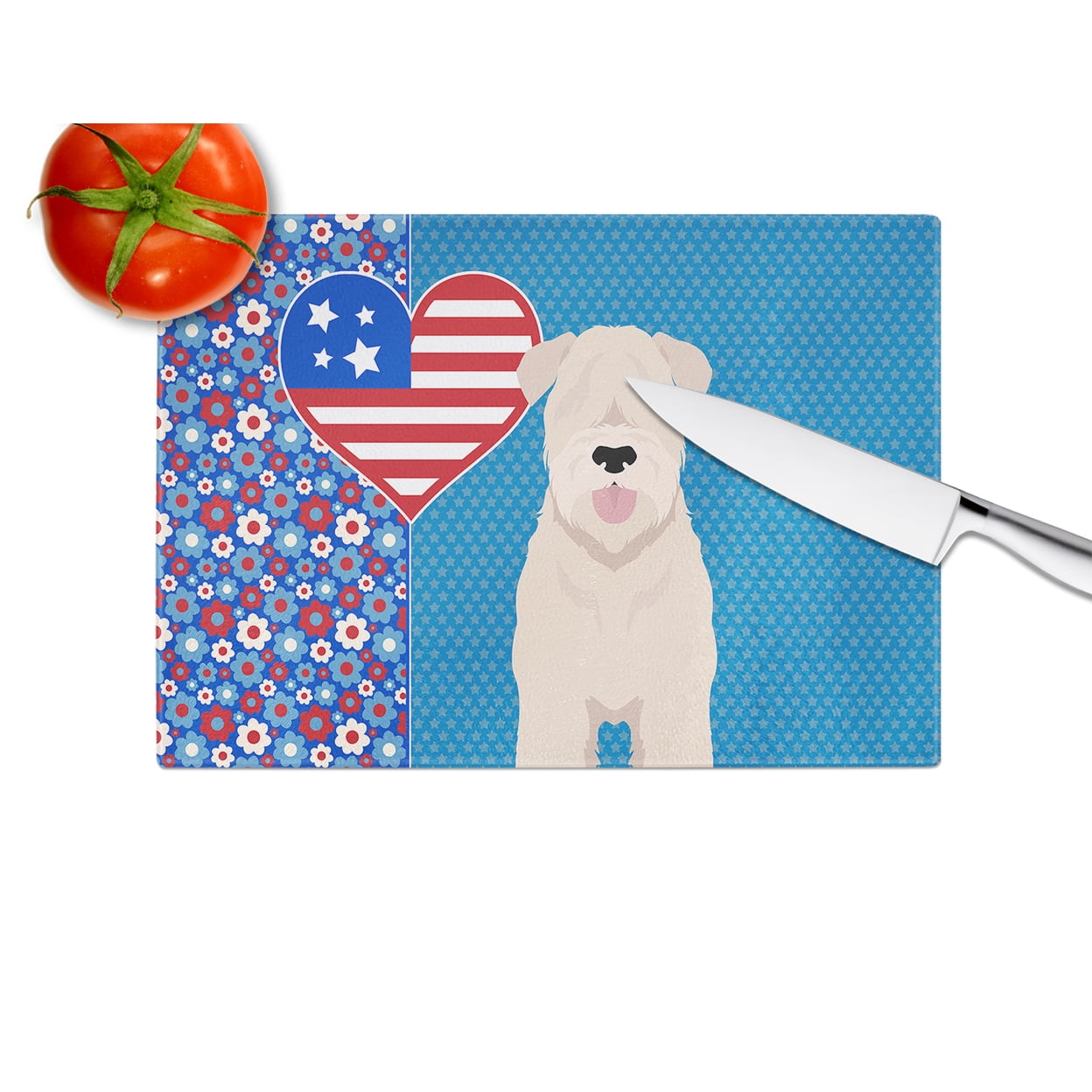 Soft Coated Wheaten Terrier Glass Cutting Board Large 12 in x 15 in