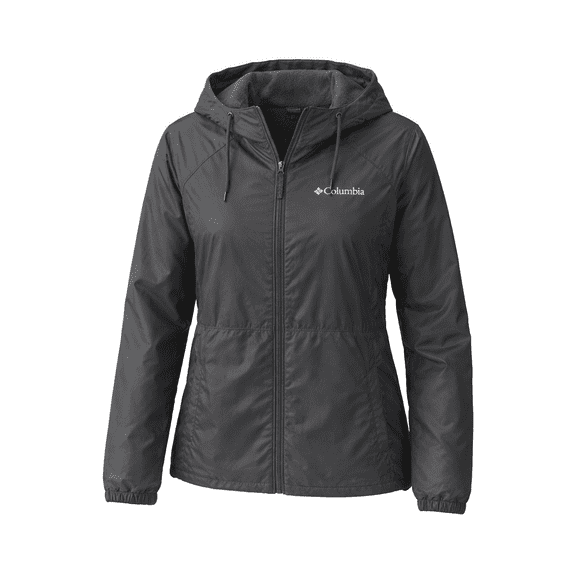 Columbia Women’s Fleece Lined Full Zip Hooded Windbreaker Jacket, Lightweight Outdoor Coat, Black, Small