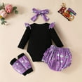 thumbnail image 4 of CONFREE Toddler Baby Girl Halloween Outfits Long Sleeve Cute Ghost Print Bodysuit Shorts With Hairband 4Pcs Hallowmas Outfit Set Fall Clothing Set, 4 of 9