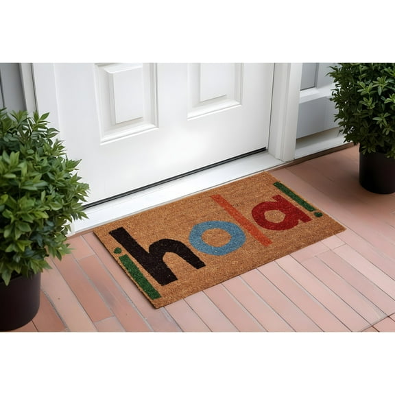 HomeRoots 555246 17 x 29 in. Natural Blue & Black Coir Hola Outdoor Door Mat