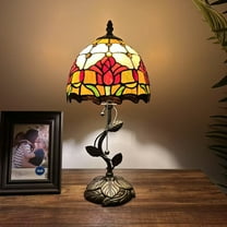 Tiffany Table Lamp  Stained Glass Red Tulips LED Bulb Included for Living Room Bedroom Bedside 8"W*8"D*16"H