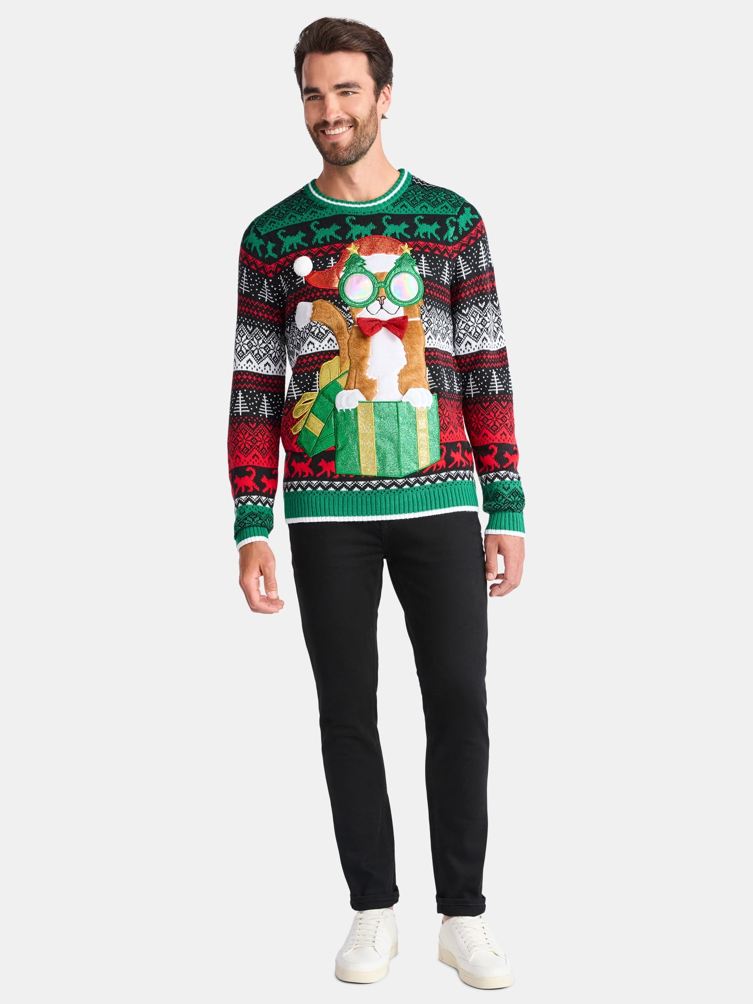 Men's Christmas Sweater Ugly Christmas Sweater with Drink Pocket from Holiday Time, Sizes XS-3XL