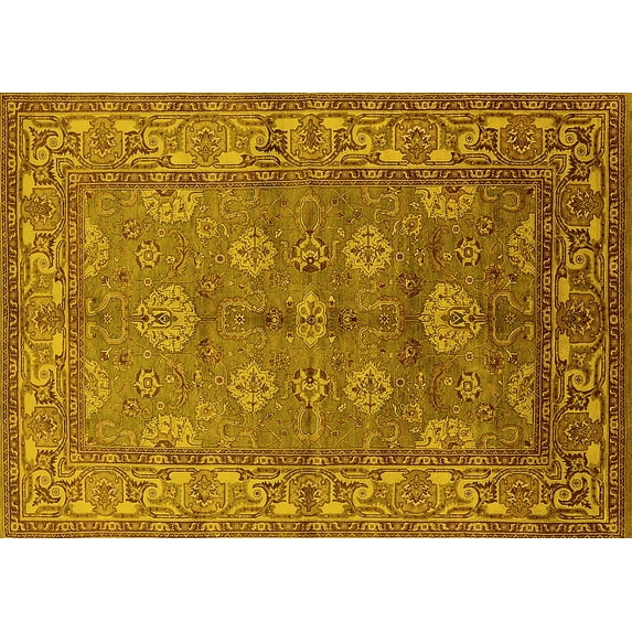 Ahgly Company Indoor Rectangle Oriental Yellow Industrial Area Rugs, 8' x 10'