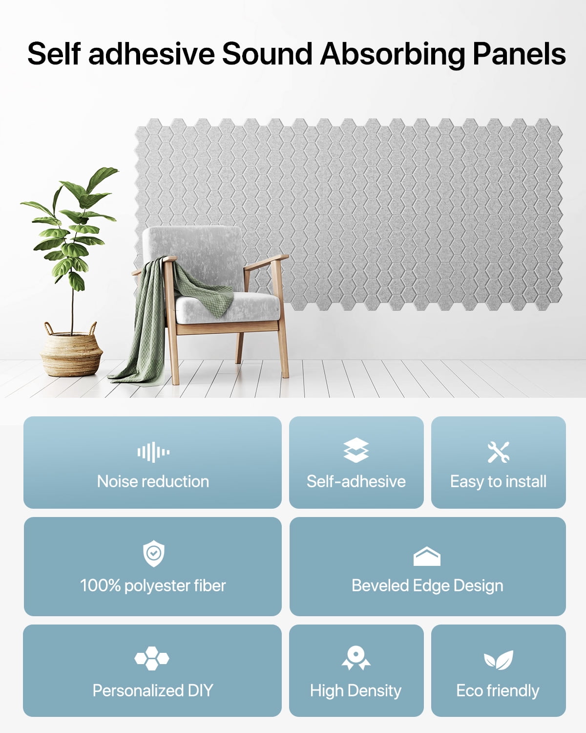 Soundsbay Sound Proofing Panels Self-Adhesive, 12 Pack Honeycomb Acoustic Wall Panels for Door, Ceiling, 12" X 12" X 0.4"