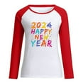 thumbnail image 4 of Penkiiy 2024 Happy New Year Women's Classic New Year Print Round Neck Long Sleeve Loose Round Neck Tops S Red, 4 of 4
