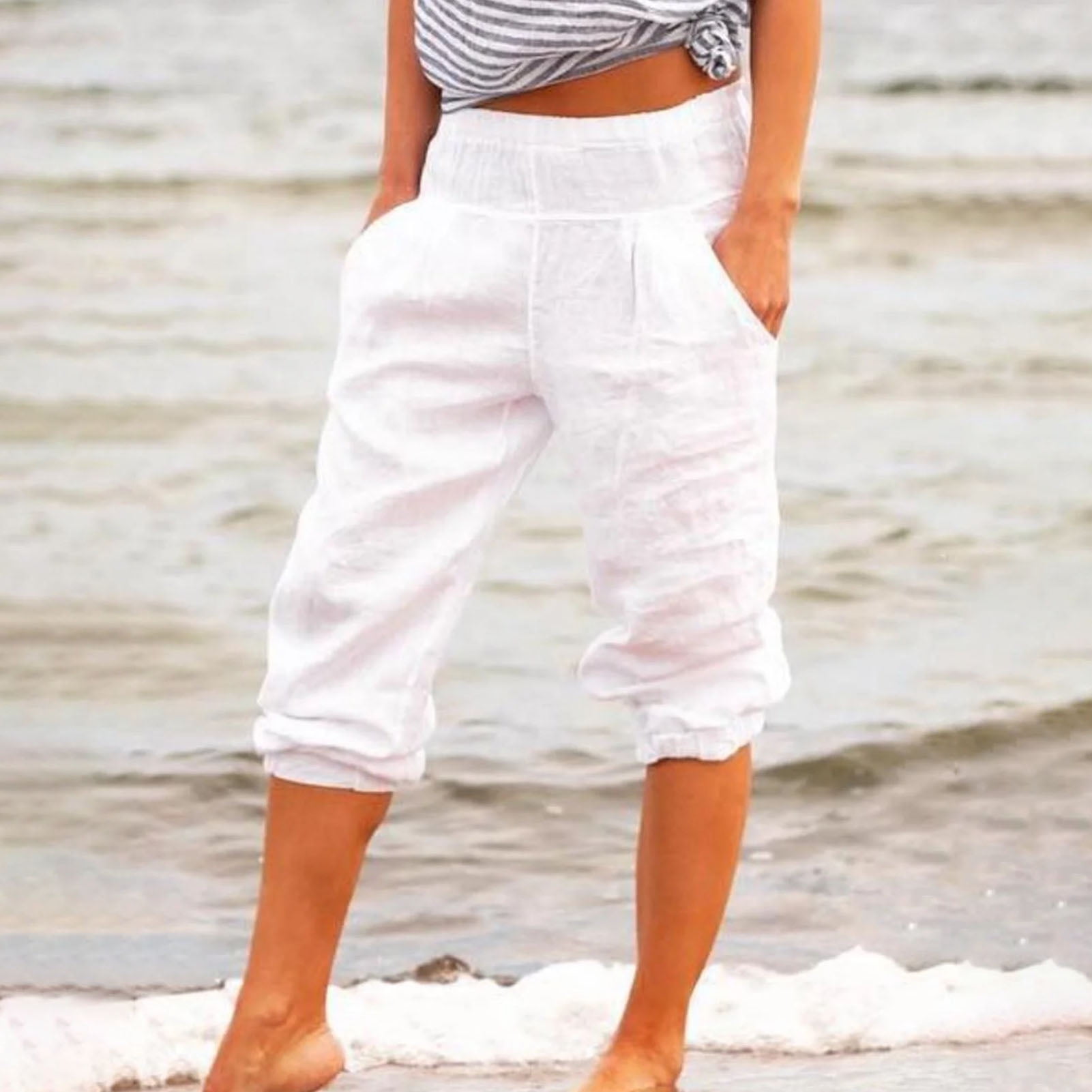 Koszal Casual Women Capri Pants Pockets 