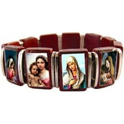 Blessed Madonas Catholic Religious Charm Wooden Stretch Bracelet by Catholica Shop, Made in Brazil