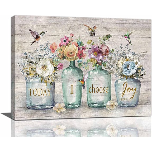Bathroom Wall Art Rustic Flower Pictures Wall Decor Country Eucalyptus Leaf Floral Painting Farmhouse Hummingbird Canvas Prints Modern Artwork Framed Home Decor for Bedroom Dining Living Room 16"x12"
