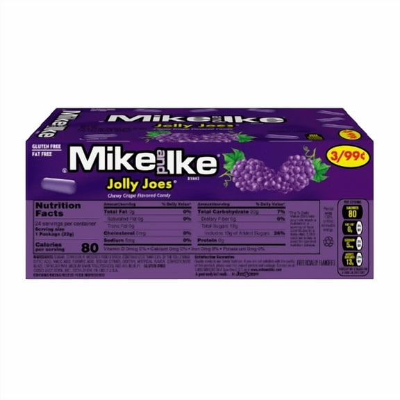 Mike and Ike Jolly Joes Fat Free Gluten Free Chewy Grape Flavored Candy 24 - 0.78 oz Packs