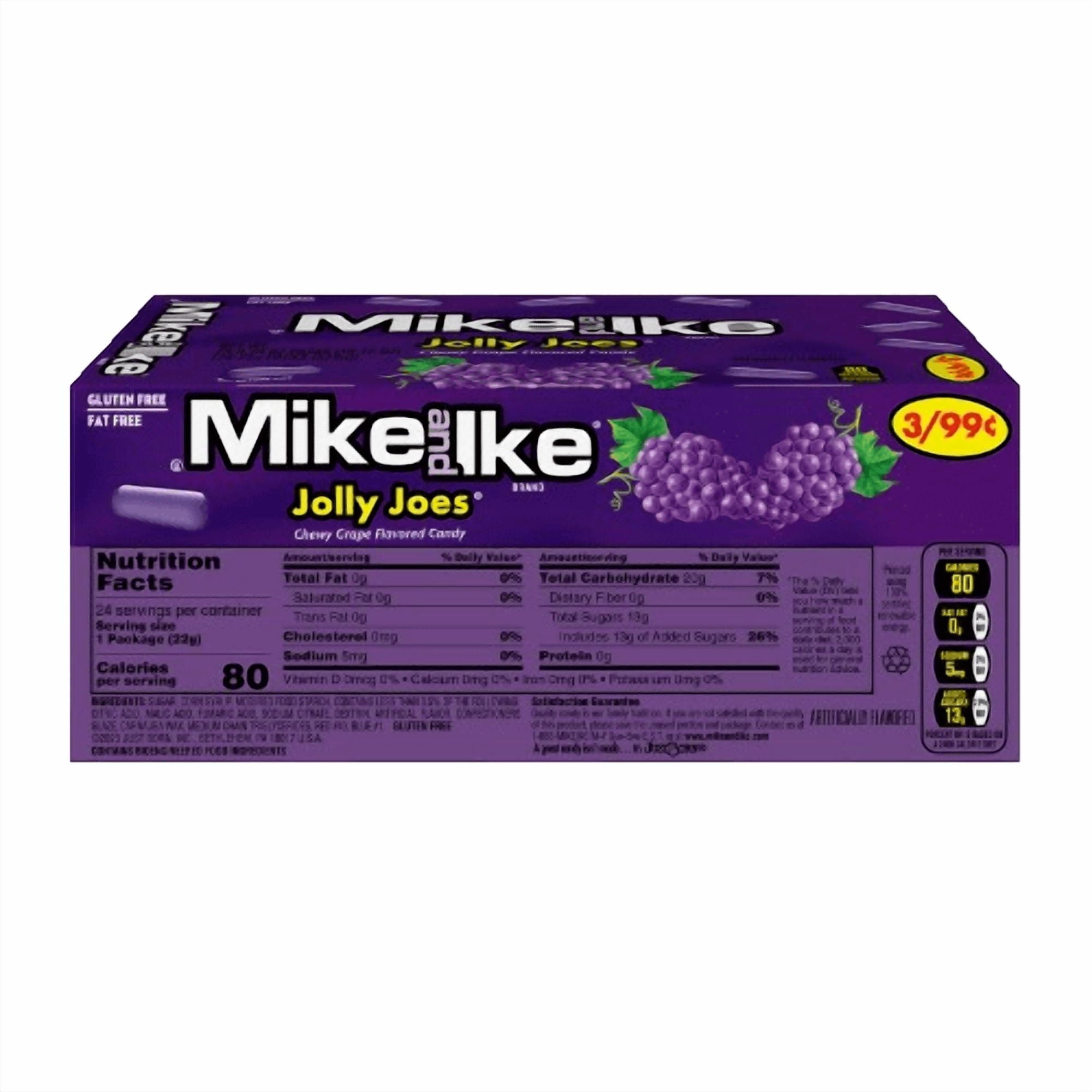 Mike and Ike Jolly Joes Fat Free Gluten-Free Chewy Grape Flavored Candy 24 - 0.78 oz Packs