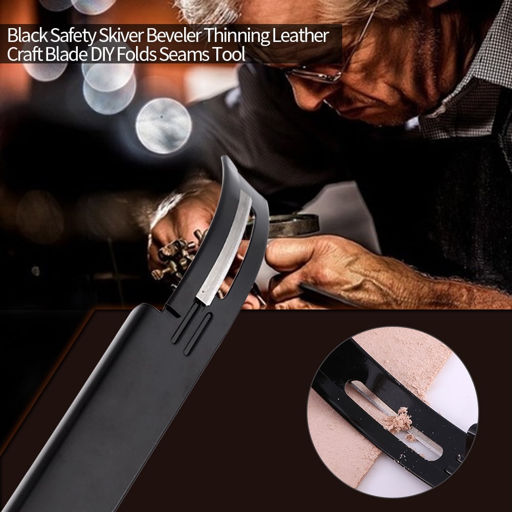 Metal Super Leather Skiver + Safety Beveler, Handmade Cutting Tool Kits with 6 Pieces Replaceable Skiver Blades for Leather Craft DIY Hobby