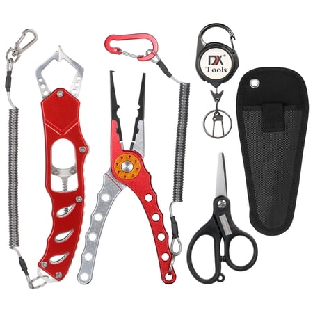 Multifunctional Fishing Pliers Stainless Steel Scissors Braid Cutters Split Ring Pliers Hook Remover Outdoors Fishing Tools With Sheath And Lanyard-Blue