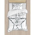 thumbnail image 3 of Popstar Party Queen Size Duvet Cover Set, Rock Star Theme High Sign and Star Figure Grungy Sketch Gesture Vintage, Decorative 3 Piece Bedding Set with 2 Pillow Shams, Black and White, by Ambesonne, 3 of 3