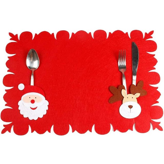 Mantel de Papá Noel con funda para cuchillo y tenedor Bolsillo para cubiertos Bolsillo para fiesta de Navidad Juego de fiesta de Navidad