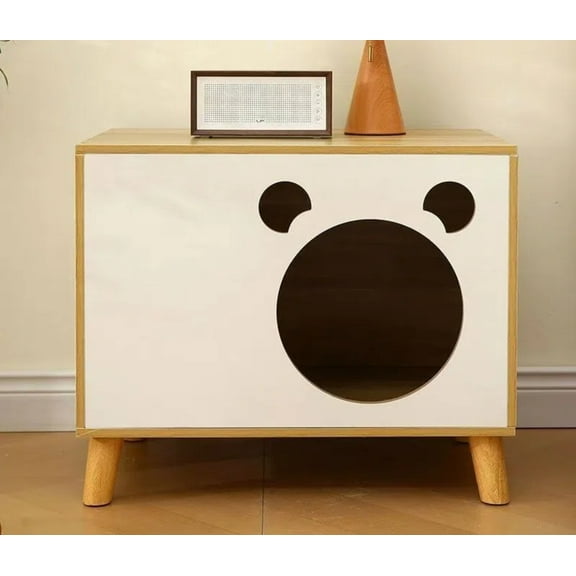 Cat House for Indoor Cat and Bedside Table,Bed Cave Wooden Condo ,Nightstand,Stray Cats Hideaway Pet Cube(Oak &Warm white|Pets Within 44.11 lb)