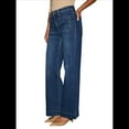 thumbnail image 2 of Pantalones Vaqueros de Pierna para Mujer, Cintura Alta, Rectos, Elásticos y con Bolsillos. Azul Oscuro L, 2 of 8