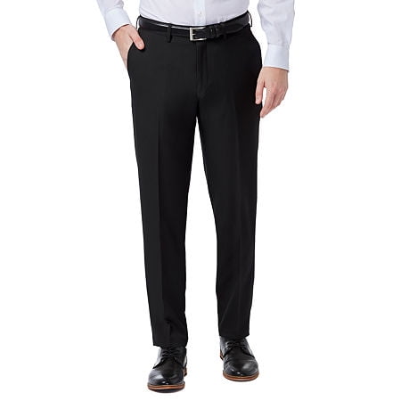 Haggar Mens Slim-Straight fit Dress Pants 36 / 32 Black Solid Stretch