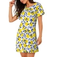 thumbnail image 2 of Honeii Tropical Lemon Print Women's Loose Short Sleeve Nightgown, Soft Cotton Sleepwear, Comfy Loose Fit Pajama Dress for Sleep and Lounge, 2 of 6
