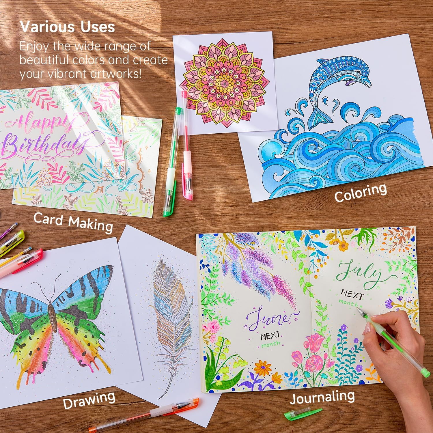 Shuttle Art 130 Colors Gel Pen with 1 Coloring Book in Travel Case for adults coloring books drawing