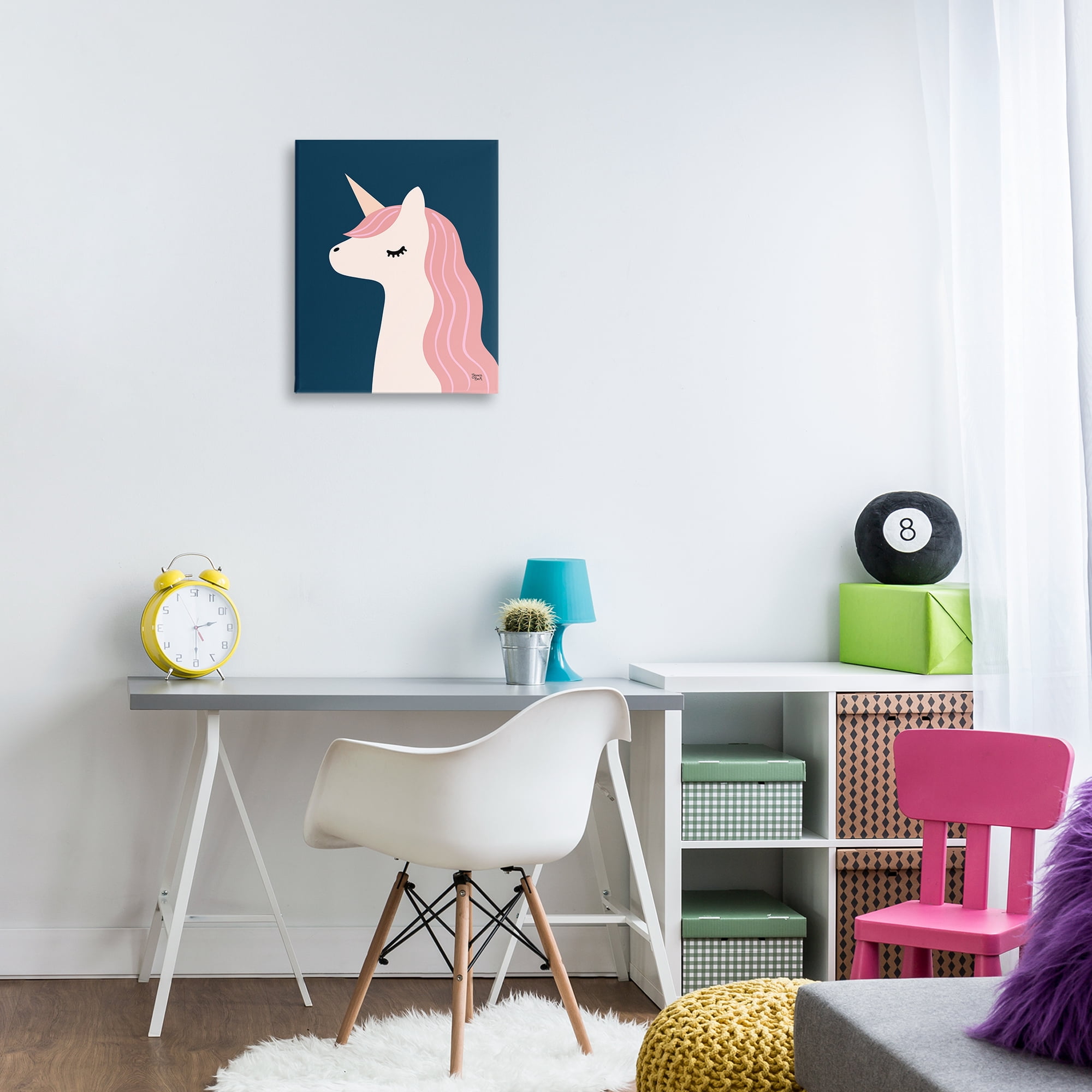 Stupell Industries Relaxed Unicorn on Blue Fantasy & Sci-Fi Painting Wrapped Canvas Art Print Wall Art, 16 x 20