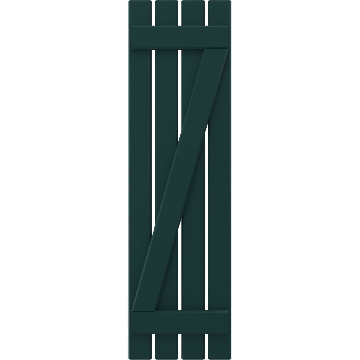 Ekena Millwork 15 1/2"W x 32"H Americraft Four Board (2 Batten) Exterior Real Wood Spaced Board-n-Batten Shutters w/ Z-Bar (Per Pair), Thermal Green