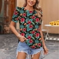 thumbnail image 4 of Womens Summer T-Shirts Fashion Floral Prints Shirts Loose Round Neck Puff Sleeves Pleated Blouse Womens Casual Short Sleeve Blouses Pullover Tops, 4 of 7
