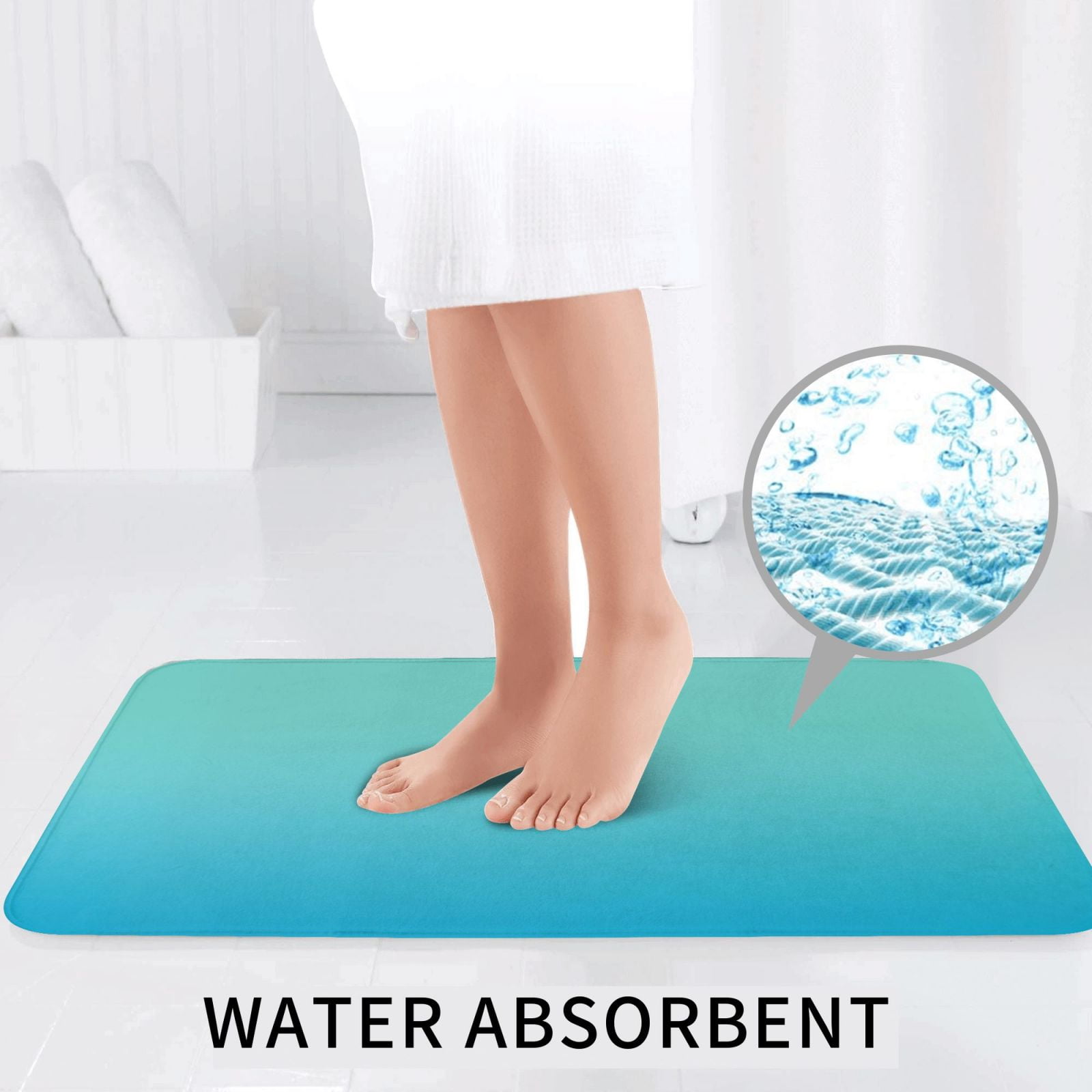 Bathroom Rugs Sets 3 Piece - Teal Turquoise Absorbent Non Slip Bath Mats, U-Shape Toilet Lid Cover, Contour Mat, Soft Washable Shower Mats Bath Rug Mat for Bathroom Tub Toilet