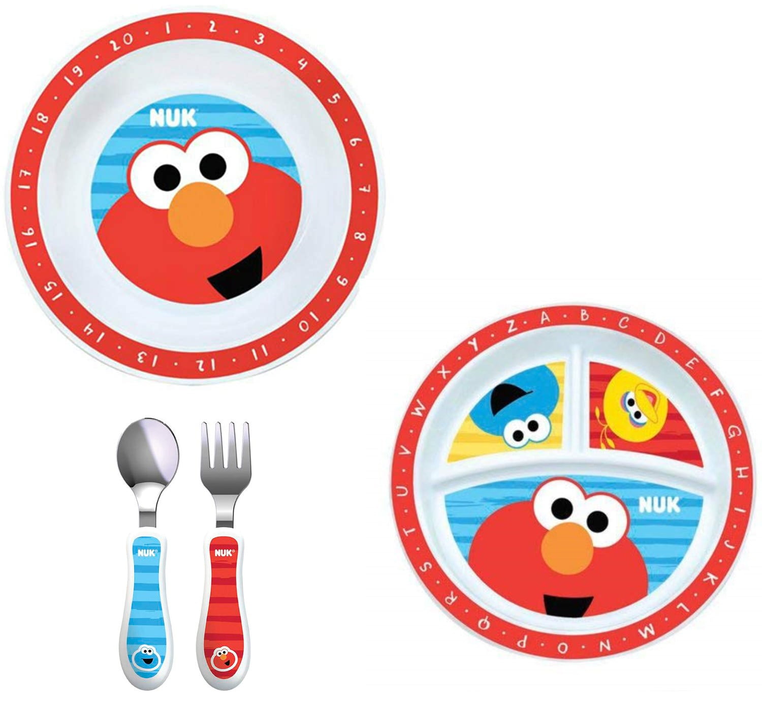 NUK Sesame Street Bowl, Plate, Fork and Spoon, 4 Piece Set