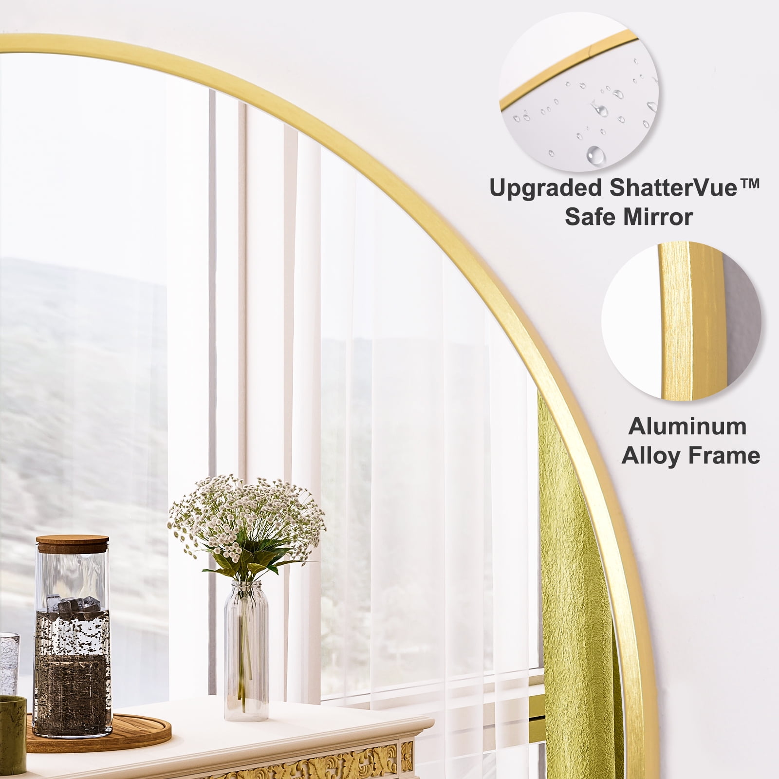 Lumora 42.2"x42.2" Round Bathroom Mirror Wall Mirror, Metal Frame Circle Mirror Gold