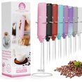 thumbnail image 1 of Powerful Milk Frother Handheld Foam Maker, Mini Whisk Drink Mixer for Coffee, Cappuccino, Latte, Matcha, Hot Chocolate, With Stand, Pink, 1 of 7