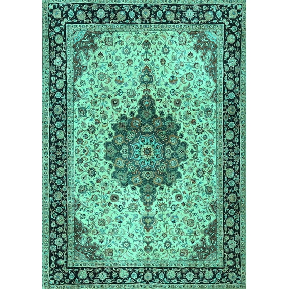 Ahgly Company Machine Washable Indoor Rectangle Medallion Turquoise Blue Traditional Area Rugs, 2' x 3'