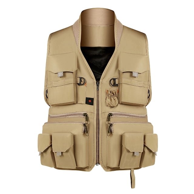 Fotografía Chaleco Chaqueta Sin Mangas Chaqueta de Exterior Chaleco de Chaleco de Trabajo con - Khaki, L Khaki L Sunnimix Chaleco de pesca para hombres