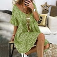 thumbnail image 3 of Ichuanyi Women V-neck Printing Flare Sleeves leisure Time On Vacation Short Sleeves Dress, 3 of 6