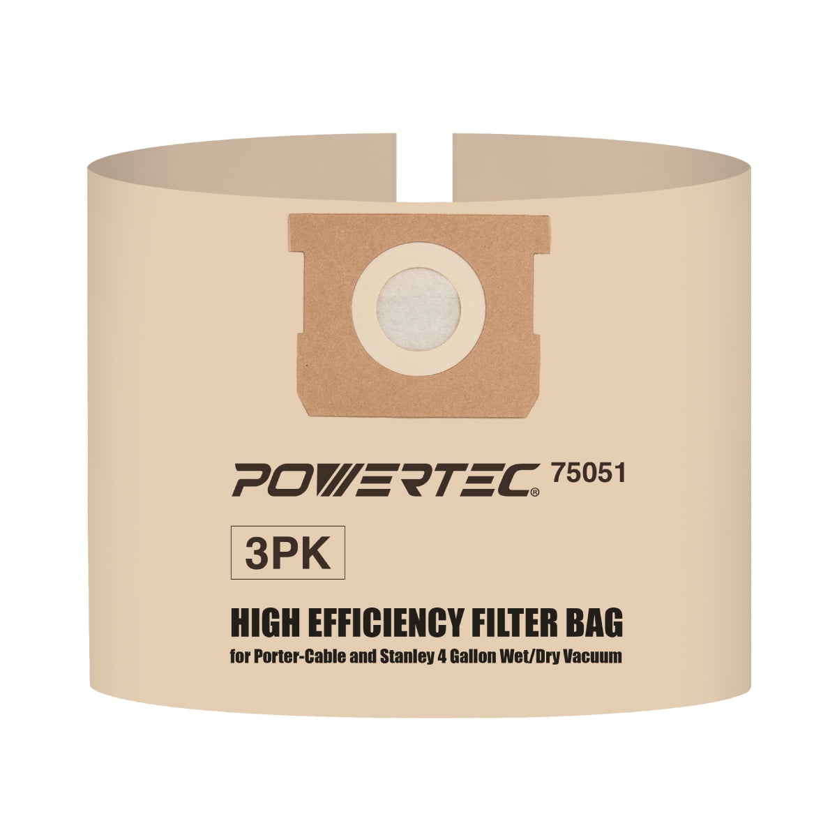 POWERTEC 75051 Filter Bags for Porter Cable, Stanley 25-1238 4 Gal Wet Dry Vacuum, 3pk